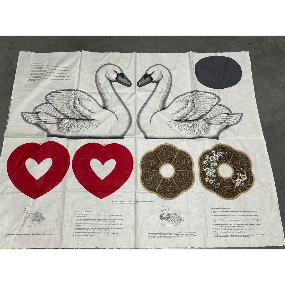 Swan with Wreath, Centerpiece, Fabric Panel, Sewing Supply, ~ 251114-WH 826